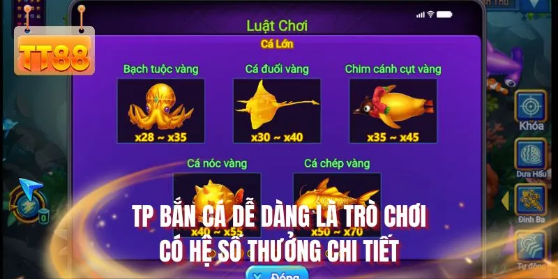 TP bắn cá dễ dàng là trò chơi có hệ số thưởng chi tiết